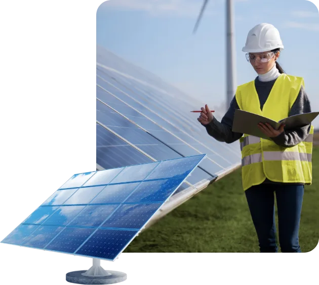 Solar technician reviewing panels with a portable photovoltaic module