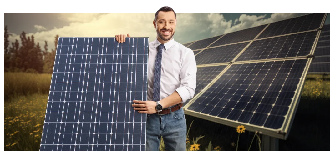 Solar consultant holding a photovoltaic panel